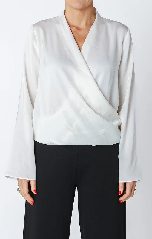 Satin Wrap LS Blouse