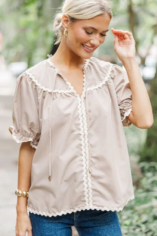 In A Dream Taupe Brown Rickrack Blouse