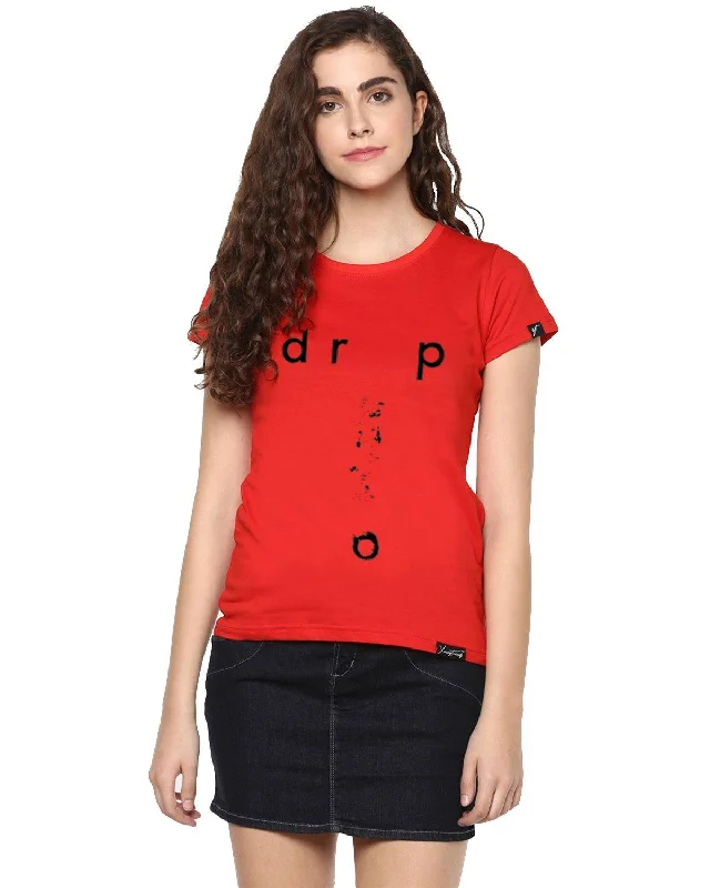 Womens Half Sleeve Drop Printed Red Color Tshirts