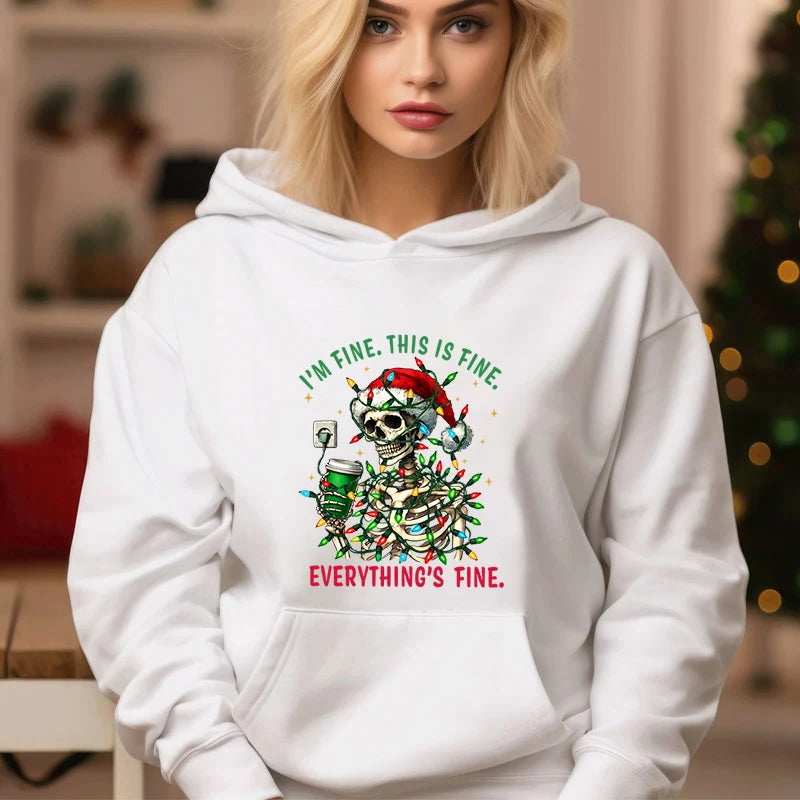 Fashion Casual Christmas Skull Print Cozy Hoodie