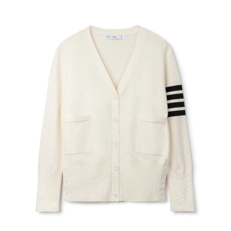 Varsity Striped Cardigan - Ivory/Black