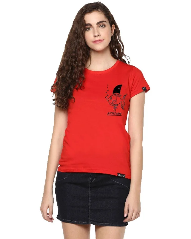 Womens Half Sleeve Fish Printed Red Color Tshirts