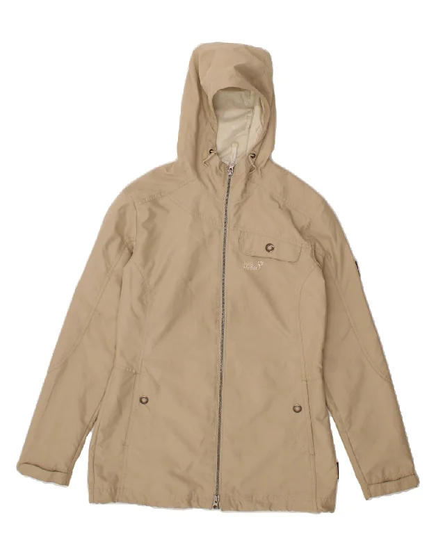 JACK WOLFSKIN Womens Hooded Rain Jacket UK 10 Small  Beige Polyester