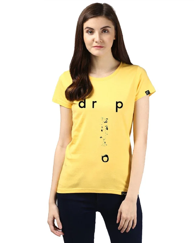 Womens Half Sleeve Drop Printed Yellow Color Tshirts