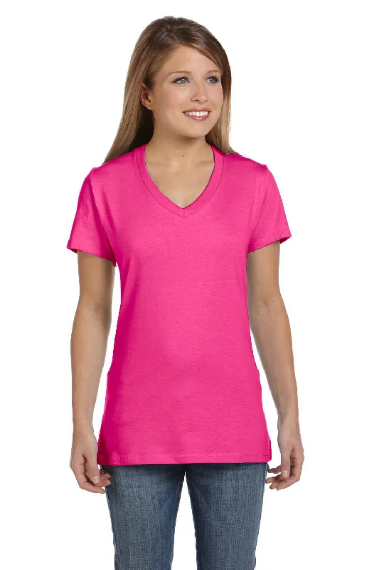 Hanes Womens Nano-T Short Sleeve V-Neck T-Shirt - Wow Pink - Closeout