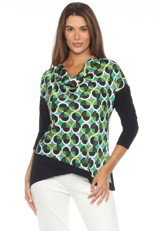 Joseph Ribkoff Black/Multi Retro Geometric Cowl Neck Top 243311