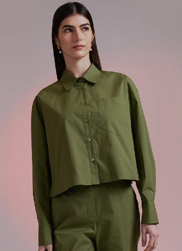 Anne Long-Sleeve Poplin Cropped Shirt