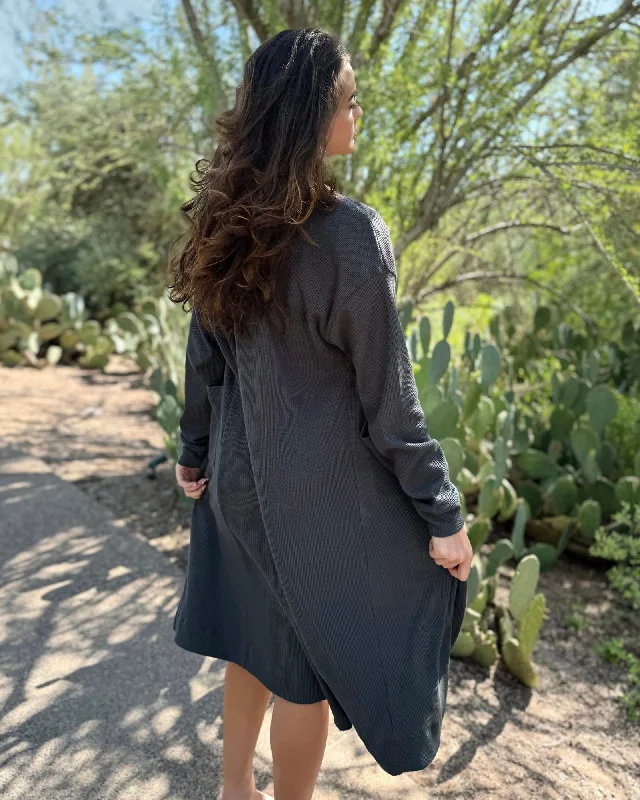 CHOLLA waffle knit duster in Charcoal Blue