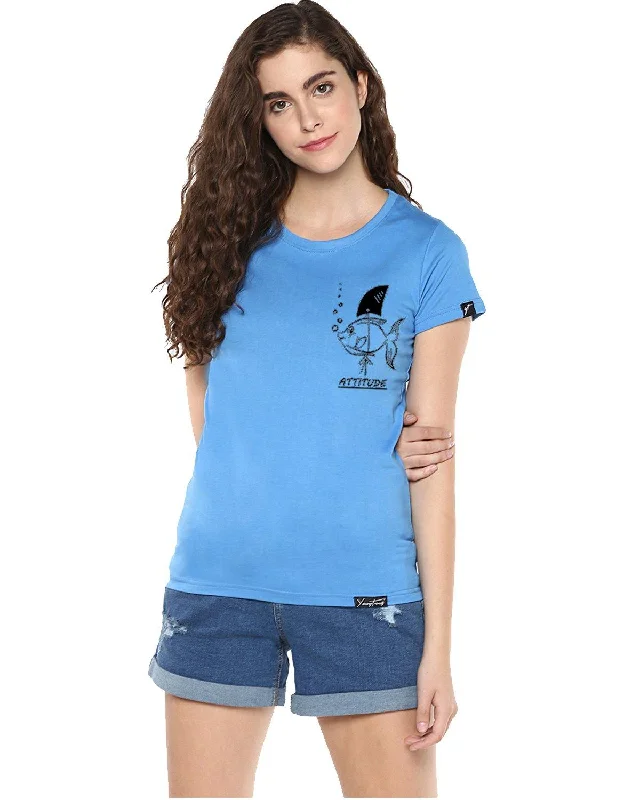 Womens Half Sleeve Fish Printed Blue Color Tshirts