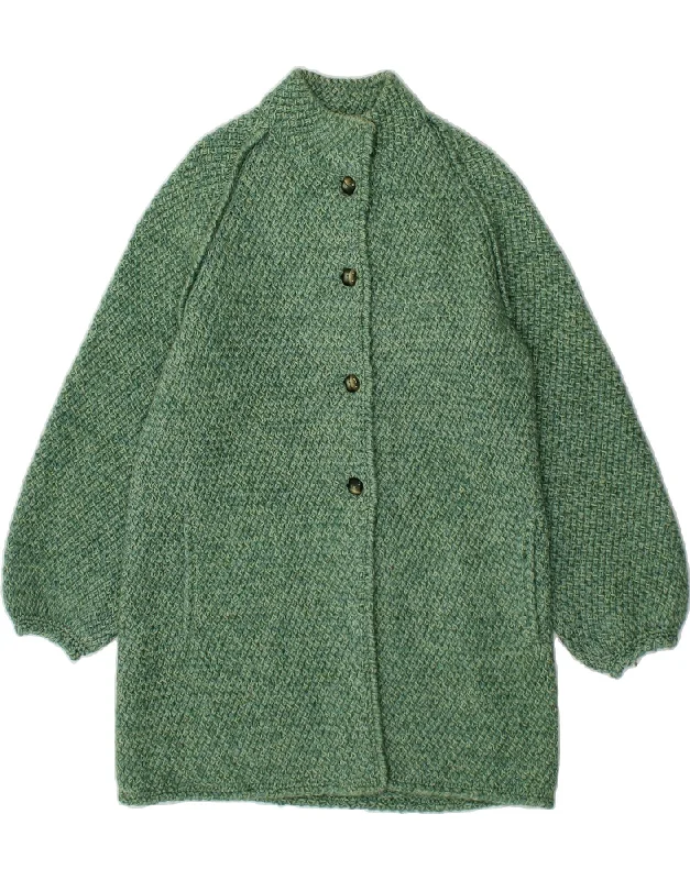 VINTAGE Womens Knit Overcoat UK 14 Medium Green