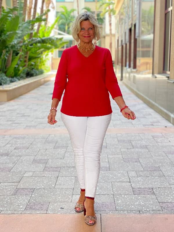 NAUTICAL RED V NECK TOP