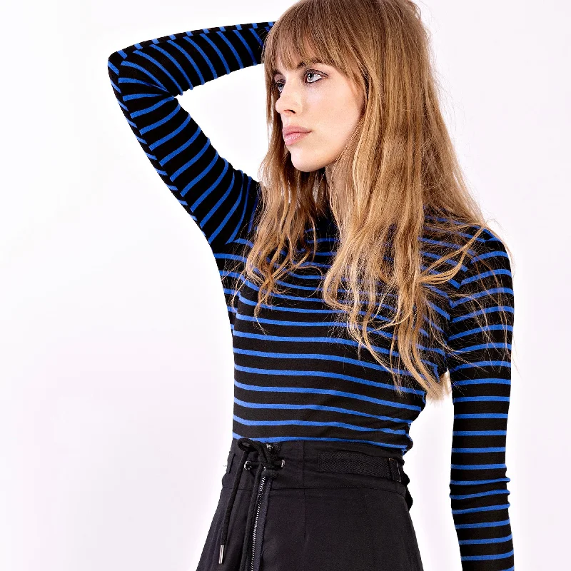 Signature Smooth Tee IN: Black Deep Blue Stripe