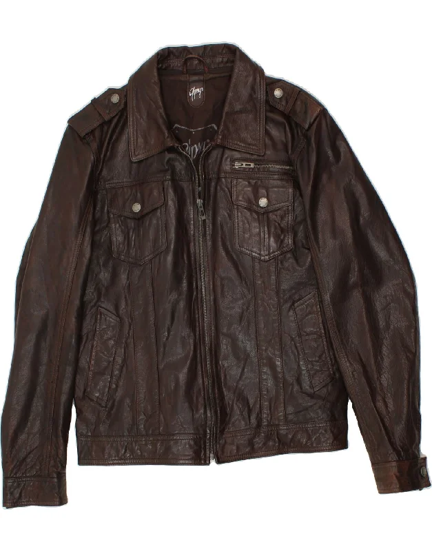 GIPSY Womens Military Leather Jacket UK 14 Large Brown