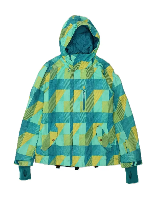 O'NEILL Womens Hooded Windbreaker Jacket UK 14 Medium Turquoise Geometric