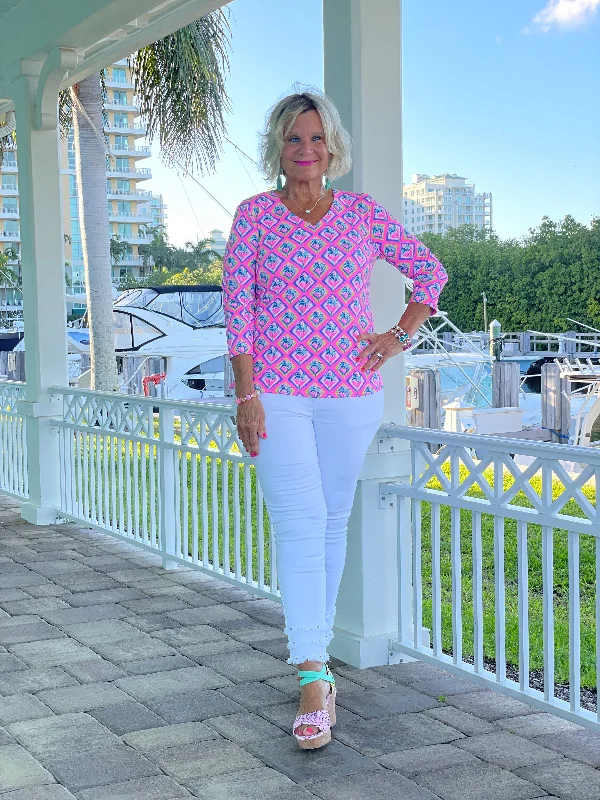 PALM TREE SIESTA V NECK TOP