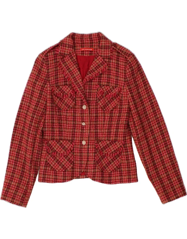 ALAIN MANOUKIAN Womens 3 Button Blazer Jacket US 10 Large Red Check Wool