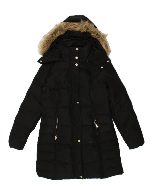 GUESS Womens Hooded Padded Coat UK 10 Small Black Polyester