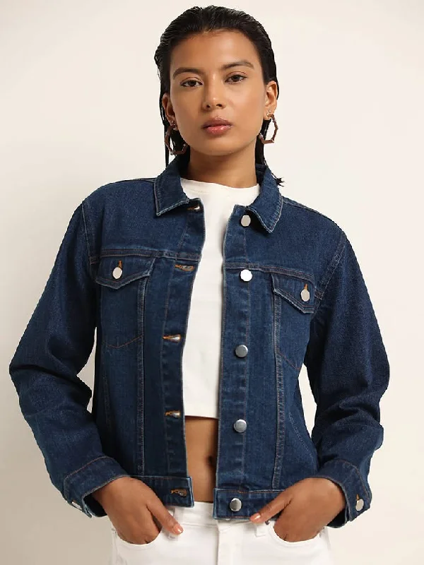 LOV Blue Solid Denim Jacket