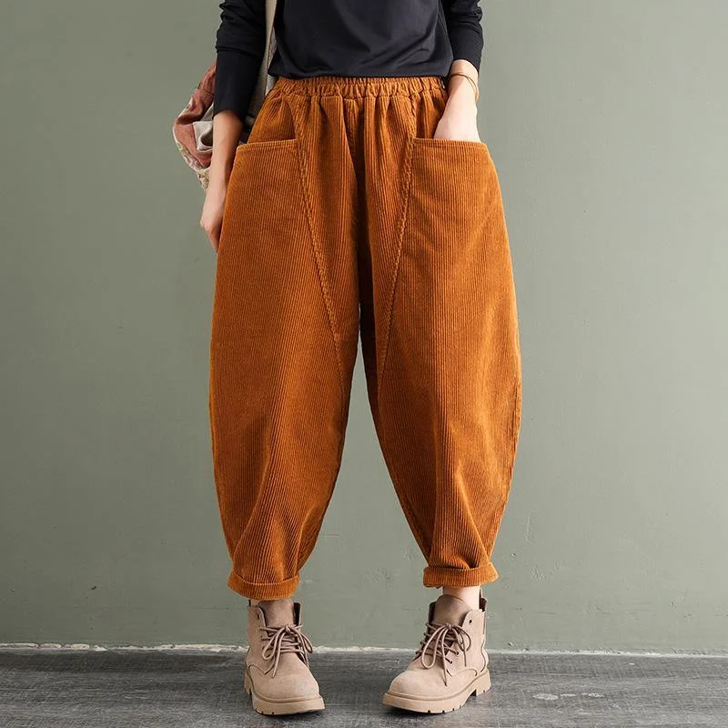 Oversize Corduroy Cotton Pants Elastic Waist