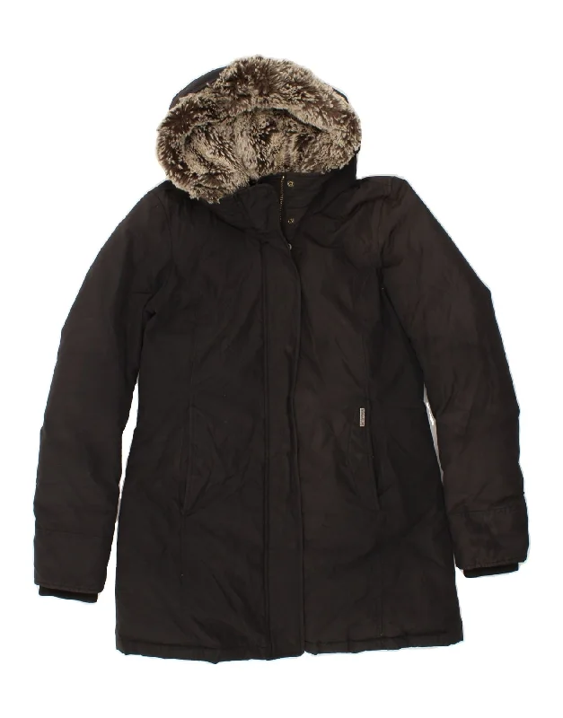 WOOLRICH Womens Hooded Padded Jacket UK 14 Large Black Cotton