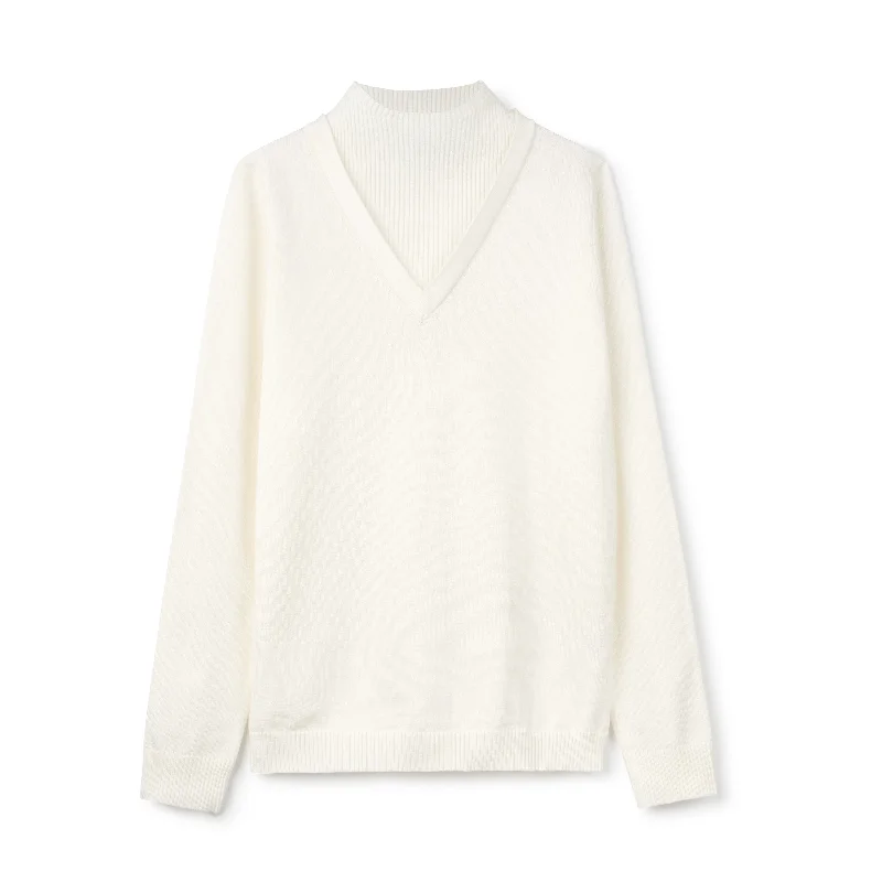 Mock V-Neck Sweater - Ivory