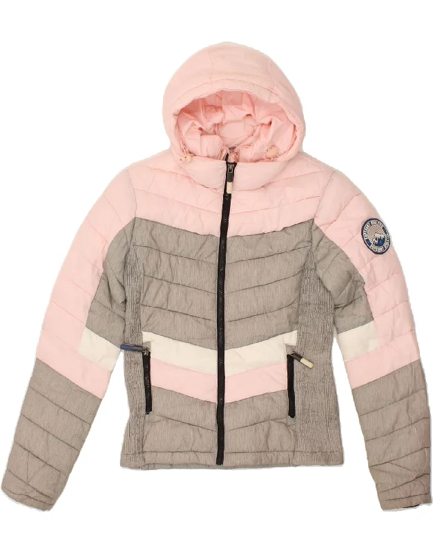 SUPERDRY Womens Hooded Padded Jacket UK 8 Small Pink Colourblock Polyester