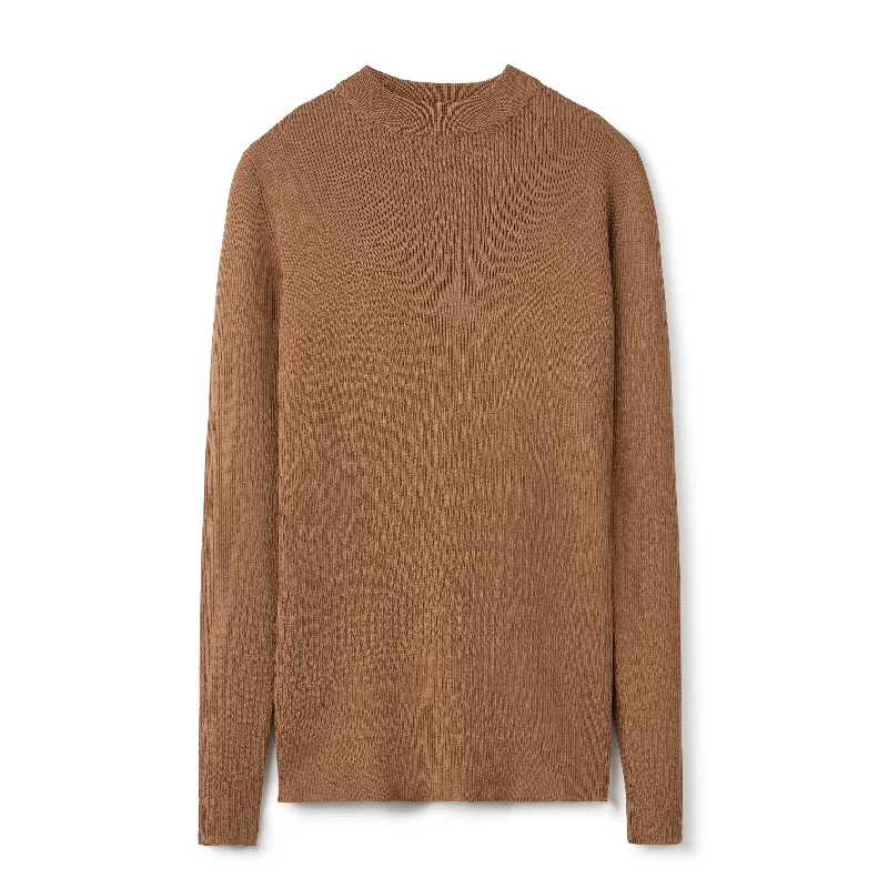 Basic Mock Neck Ribbed Knit - Mocha