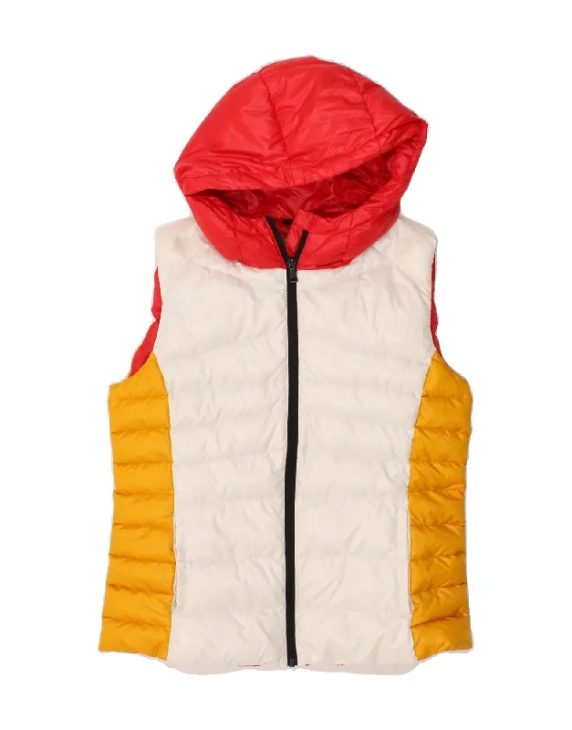 BENETTON Womens Hooded Padded Gilet UK 12 Medium Multicoloured Colourblock