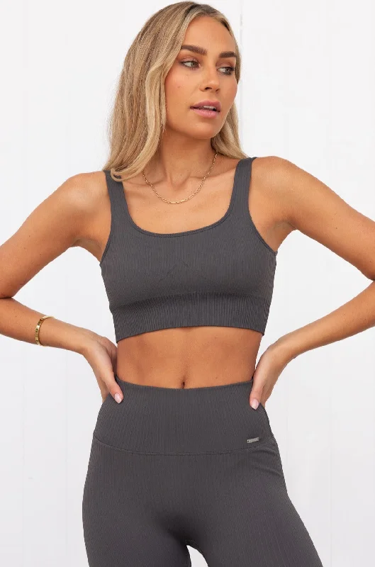 Shadow Grey Ribbed Seamless Bra